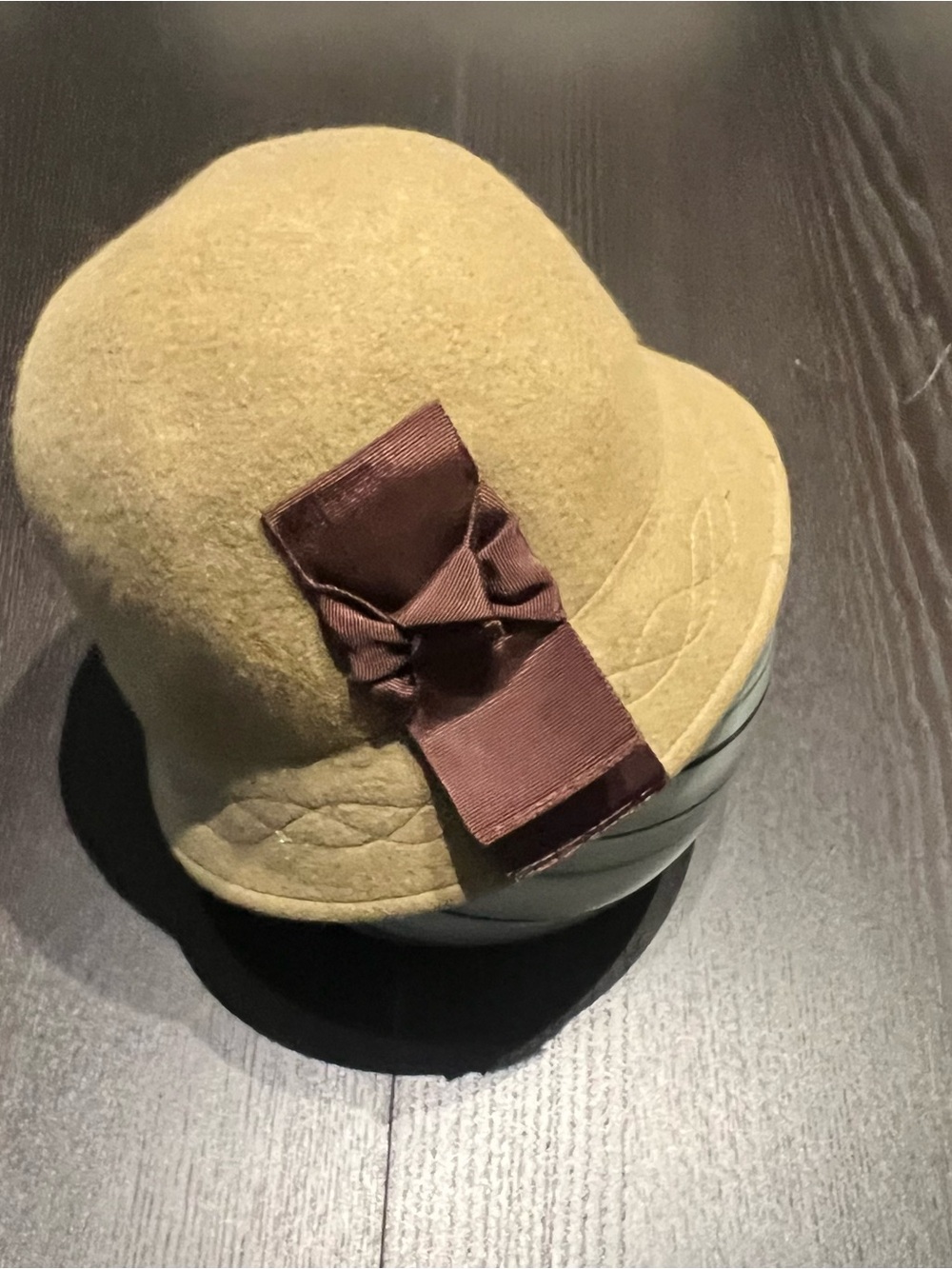 Wool Cloche Hat with Brown Ribbon Bow